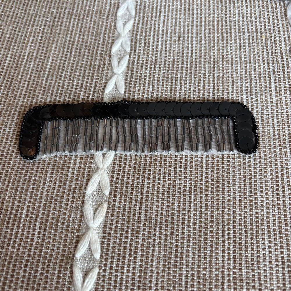 VTG Black Sequin Bugle Bead Applique Art Deco Flapper Trim "Comb" Hand-sewn
